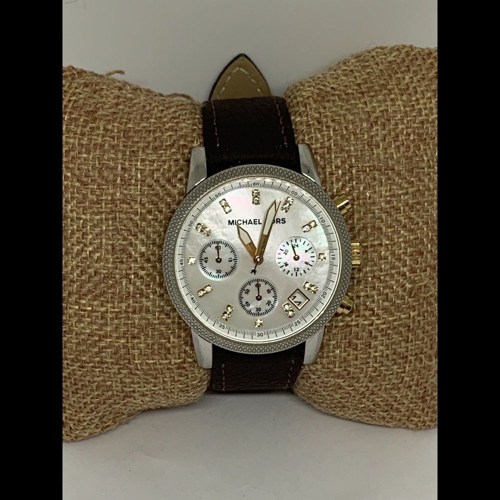 Michael Kors Jet Set MK5057 Womens Brown Leather Analog Dial Quartz Watch WFH190